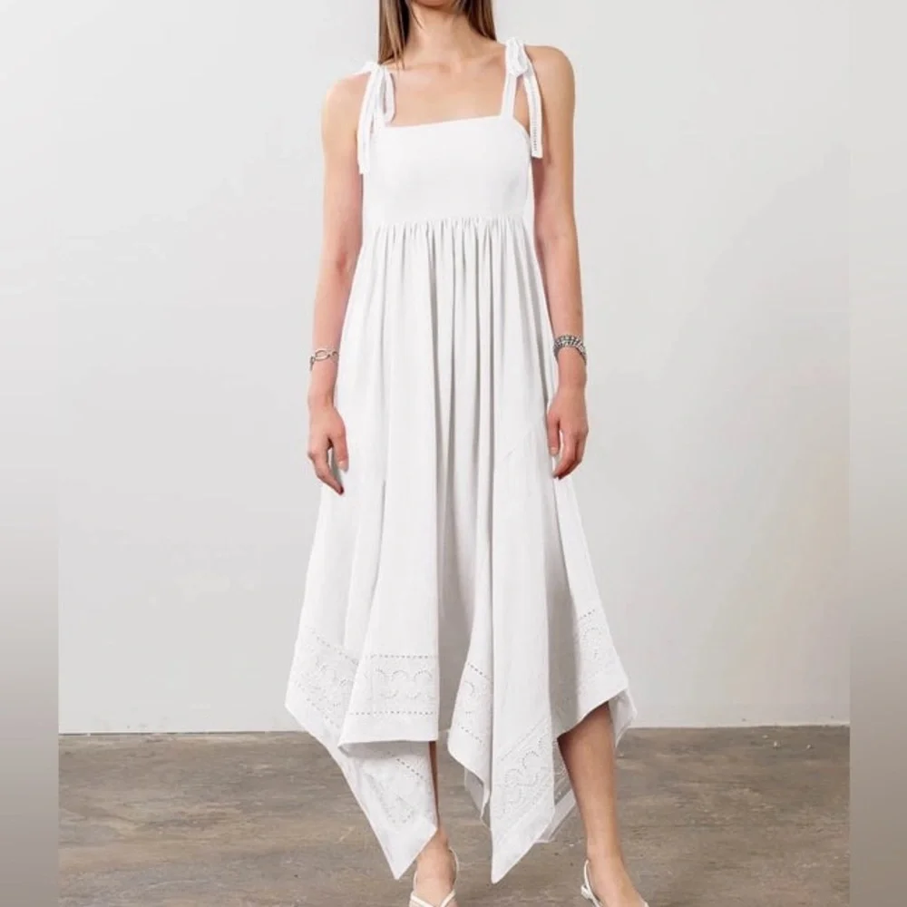 Moon River Shoulder Tie Midi Dress White - Picture 2 of 5
